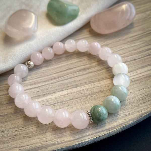 Inner Peace Bracelet - Pink Rose Quartz, Jade, White Selenite