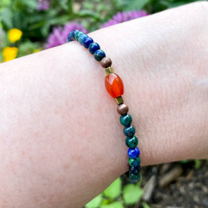 Azurite and Carnelian Delicate Bracelet, Intuition and Creativity