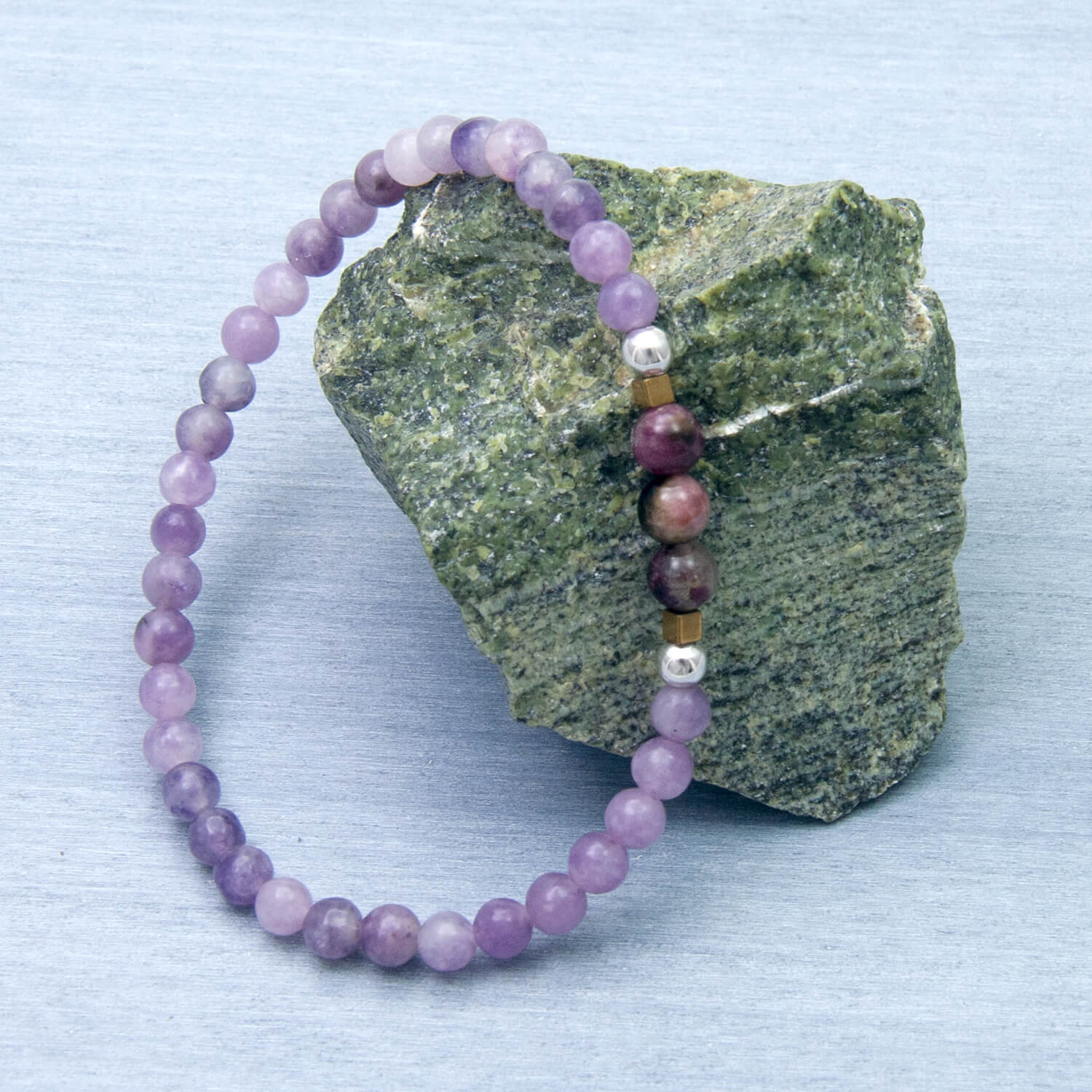 Tourmaline and Lepidolite Mala Bracelet, Peace and Clarity