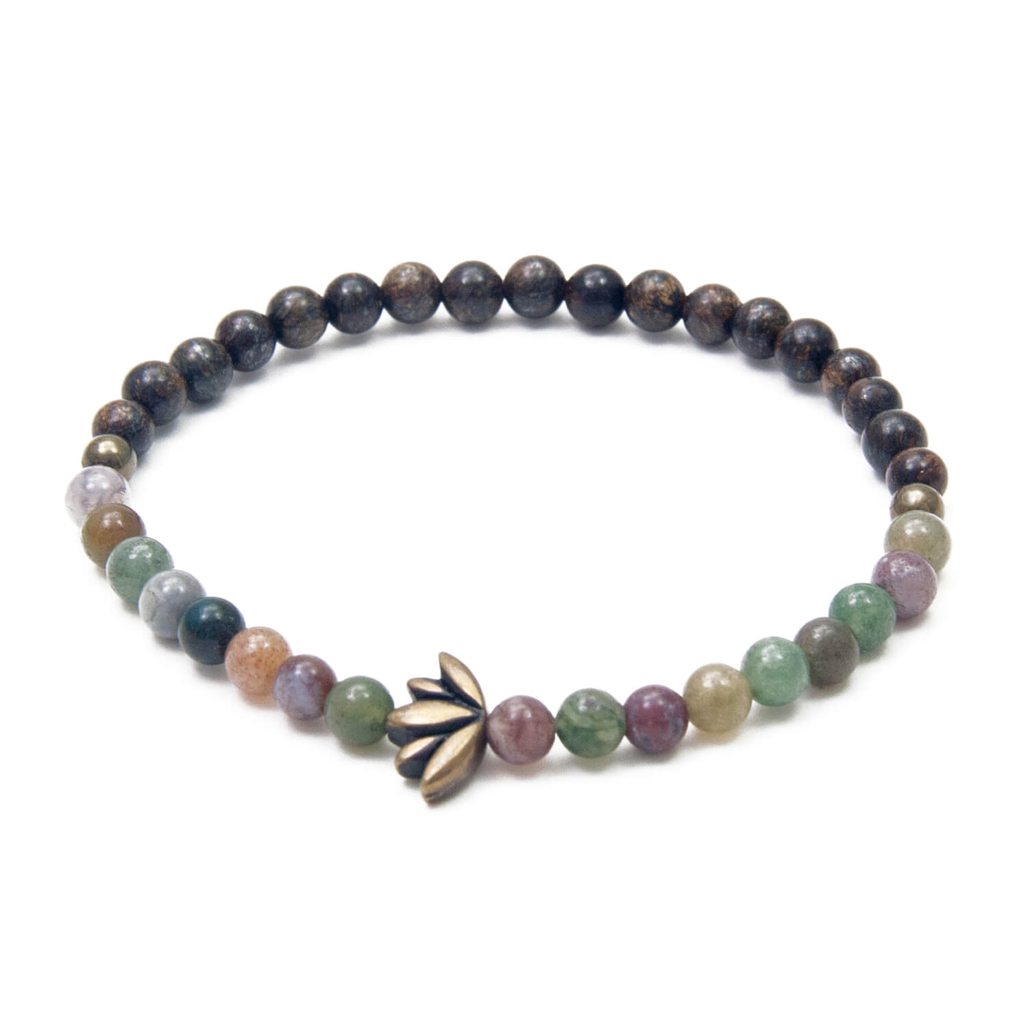 Tranquil Lotus Dainty Bracelet, Agate and Bronzite