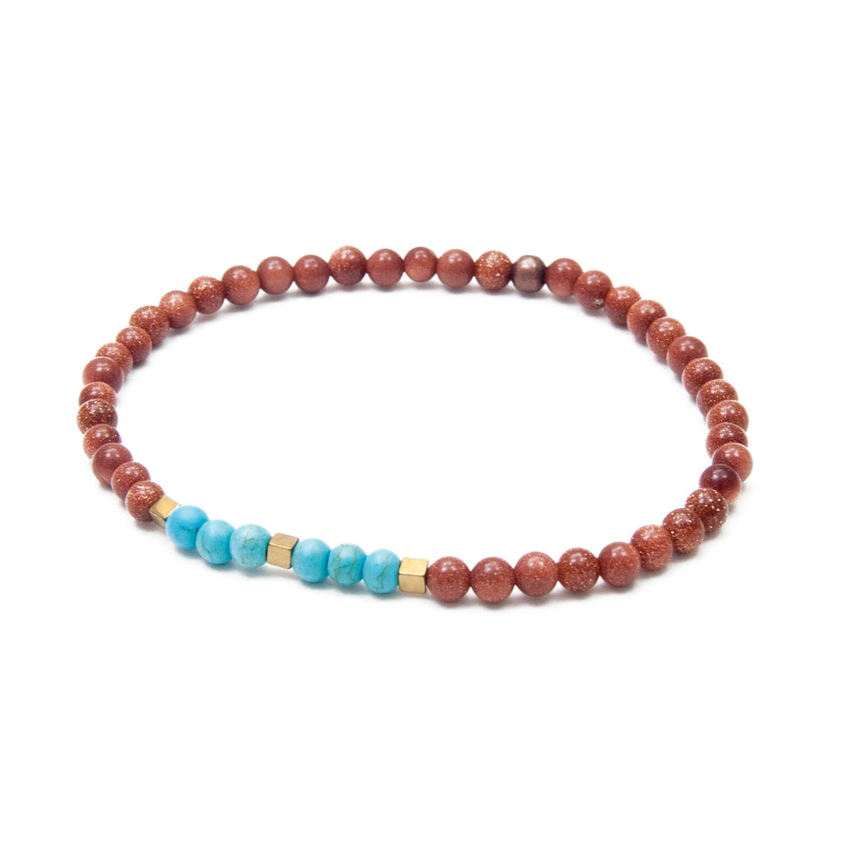 Rustic Tranquility, Goldstone and Turquoise Dainty Bracelet