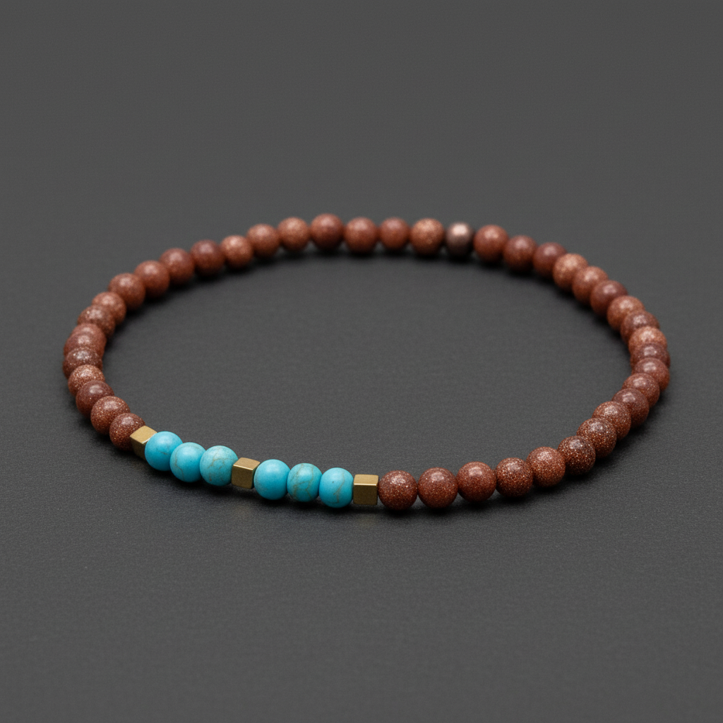 Rustic Tranquility, Goldstone and Turquoise Dainty Bracelet
