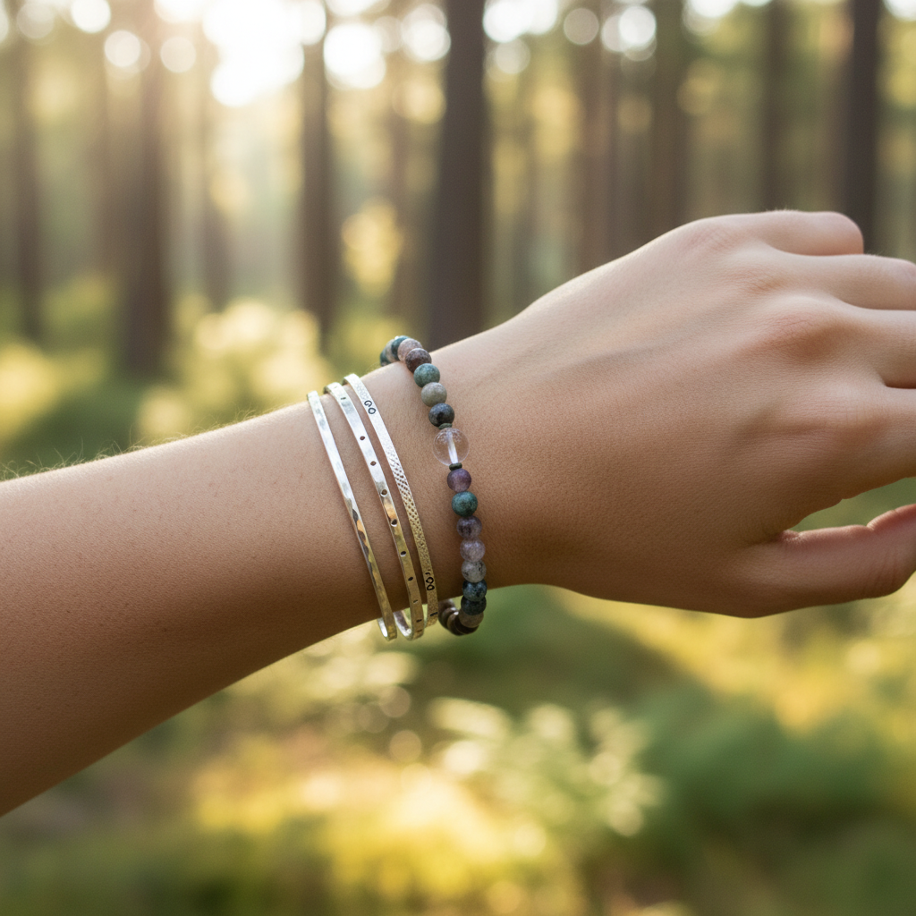 Grounded Bliss Tiny Mala Bracelet, Agate and Quartz