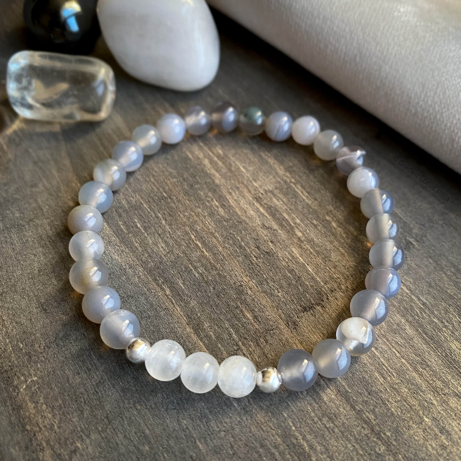 Agate Bracelet with Selenite, Harmony and Grounding