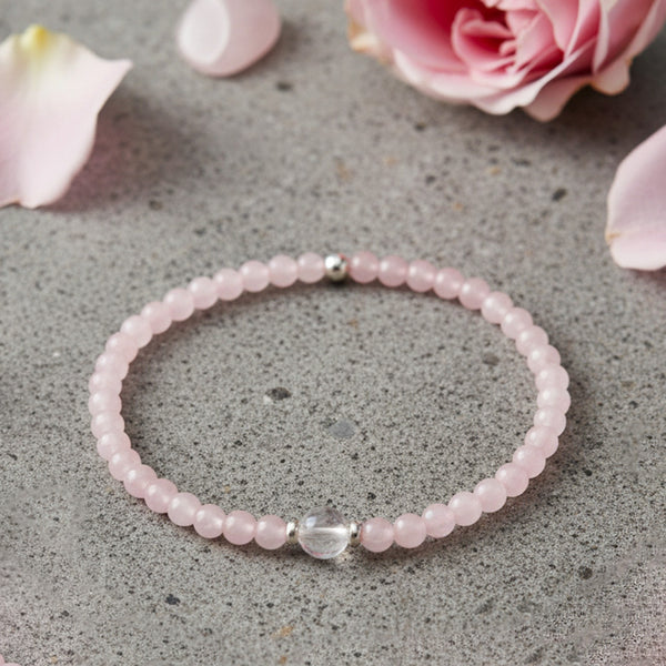 Rose Quartz Dainty Bracelet, Compassion and Love - Golden Lotus Mala