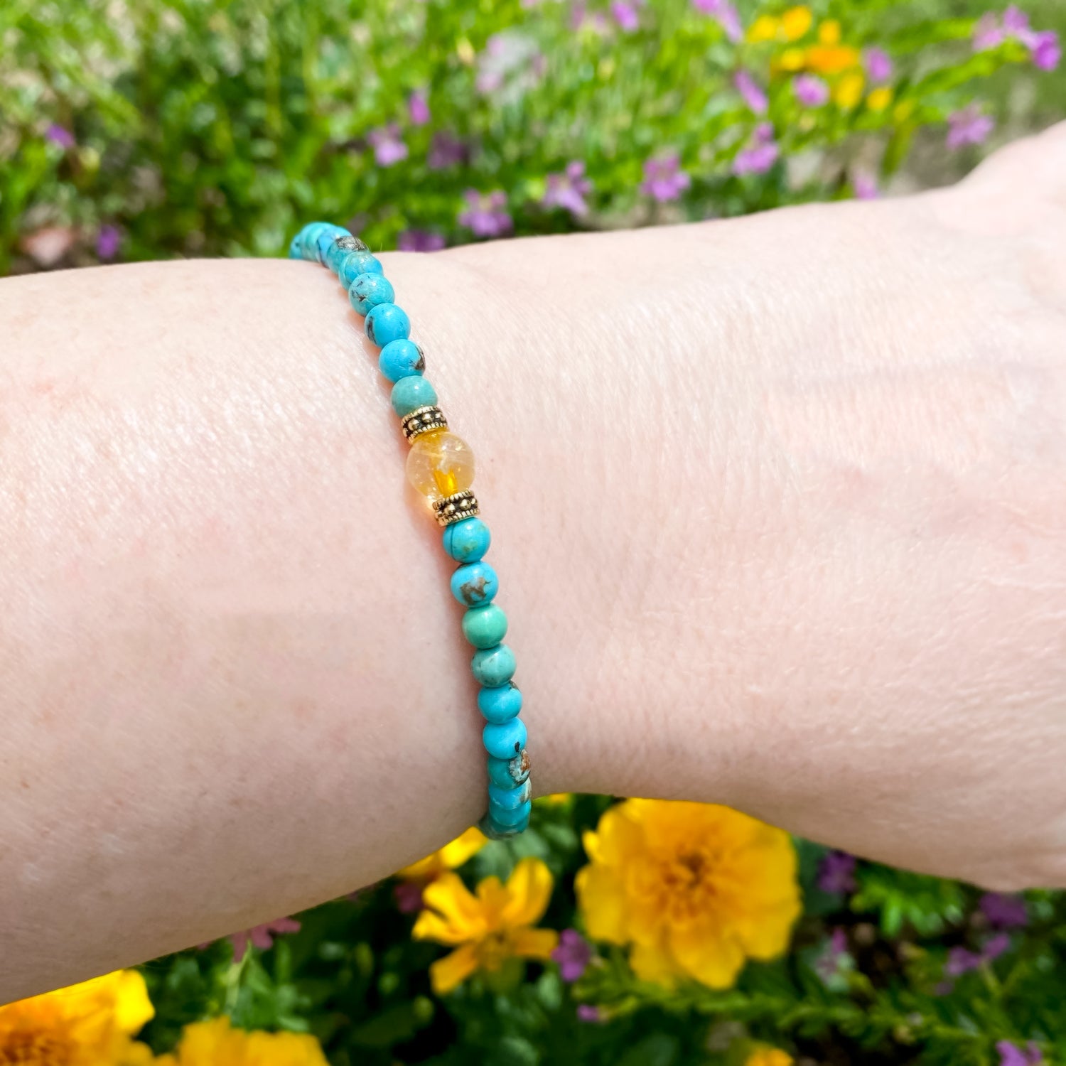 Turquoise and Citrine Dainty Bracelet, Abundance and Creativity