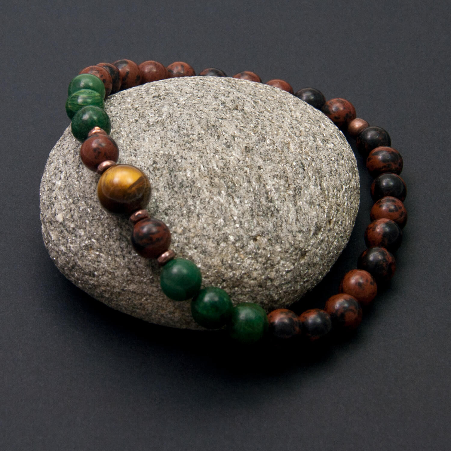 Mahogany Obsidian Bracelet with African Jade and Tiger Eye