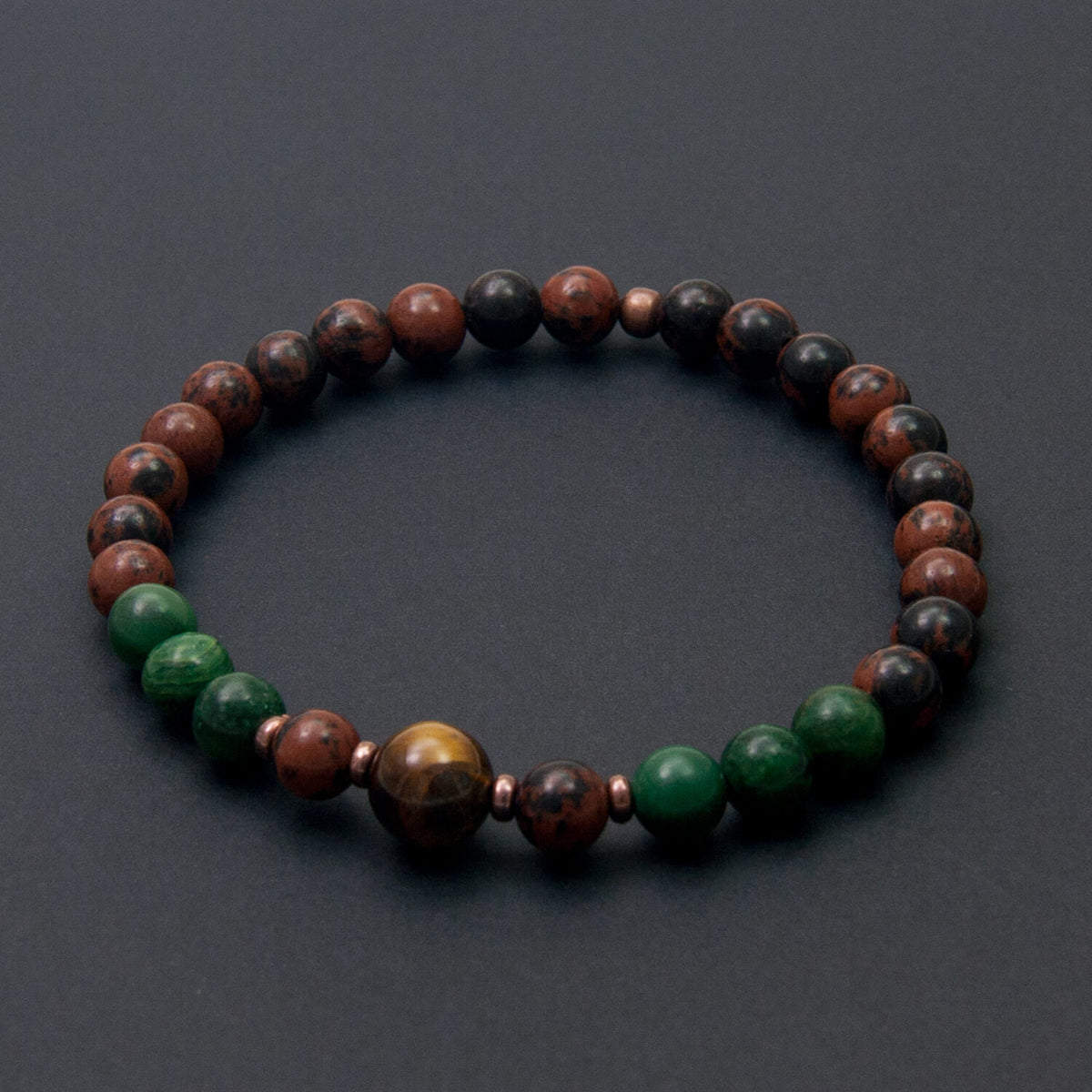 Mahogany Obsidian Bracelet with African Jade and Tiger Eye