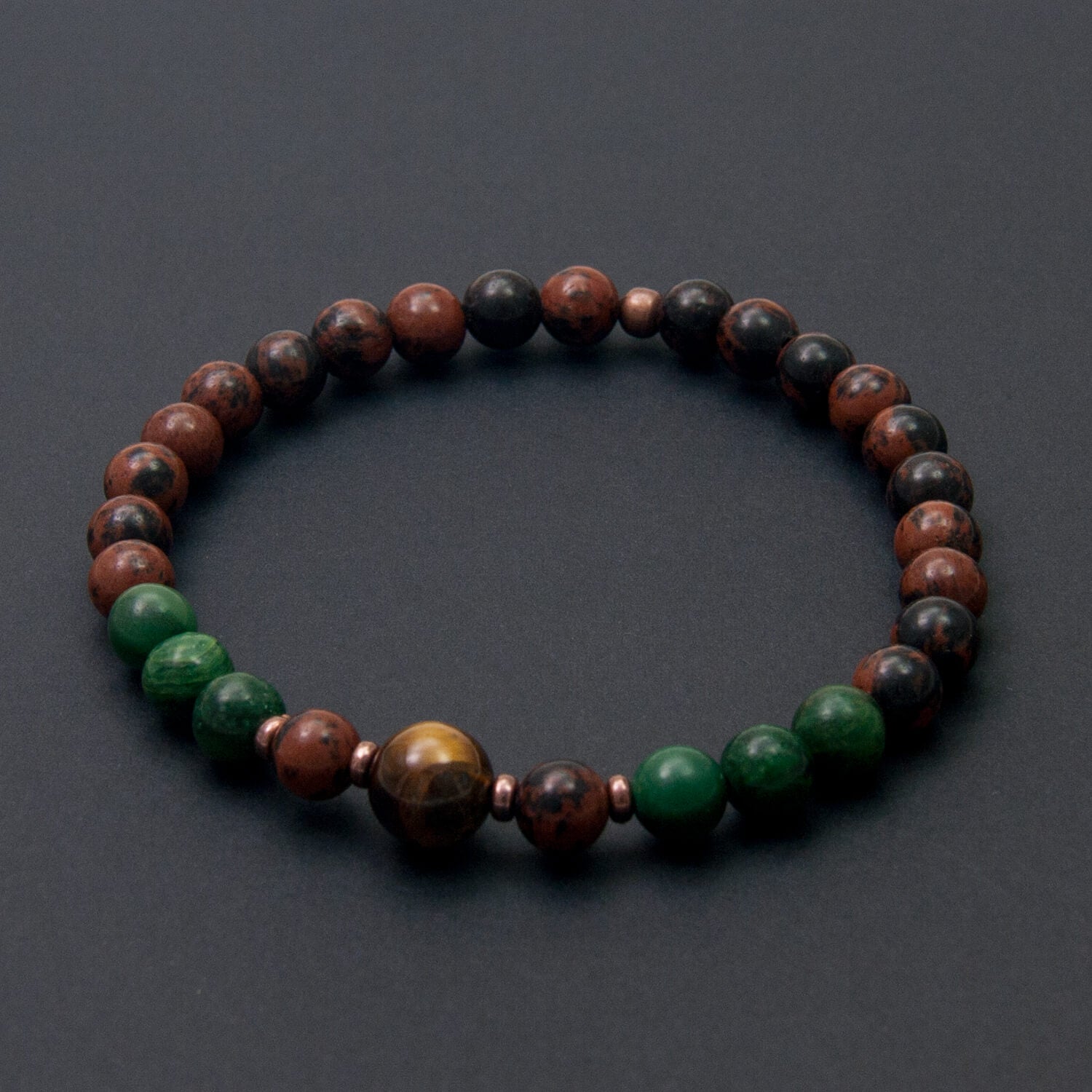 Mahogany Obsidian Bracelet with African Jade and Tiger Eye