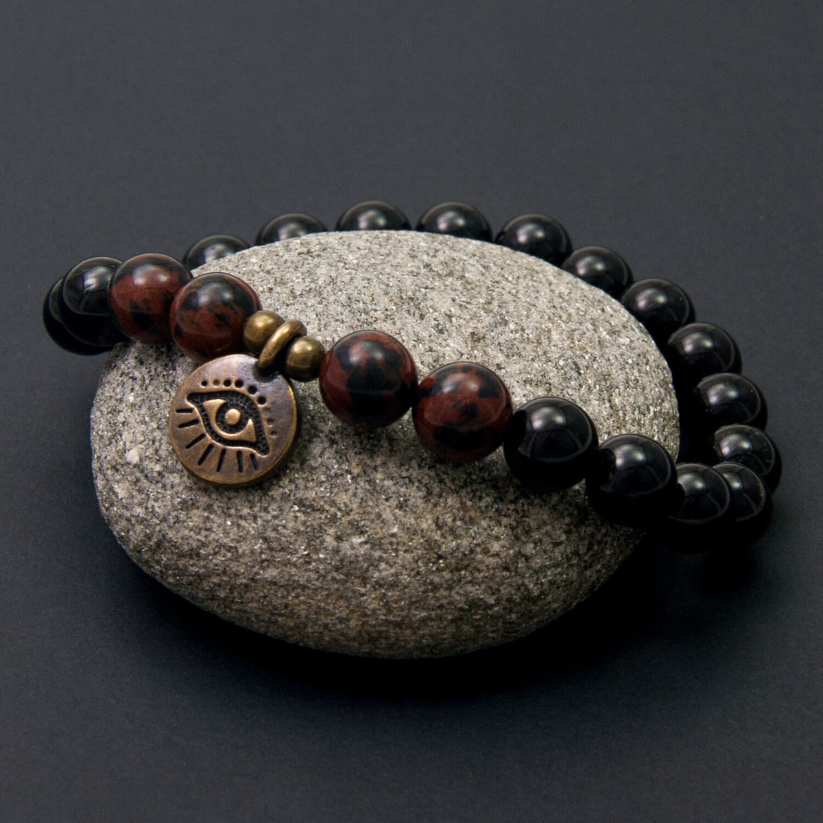 Evil Eye Protection Bracelet, Tourmaline and Mahogany Obsidian