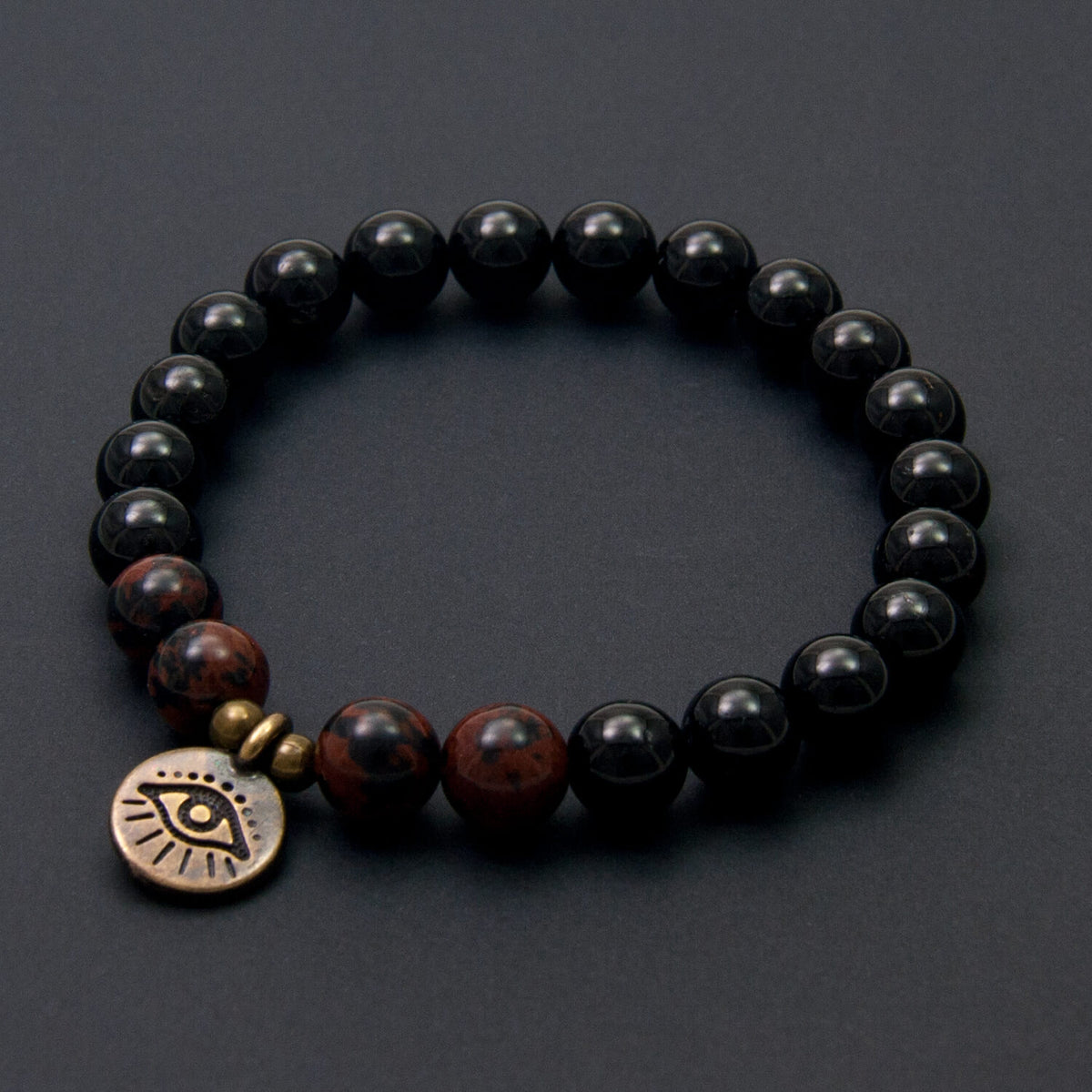 Evil Eye Protection Bracelet, Tourmaline and Mahogany Obsidian