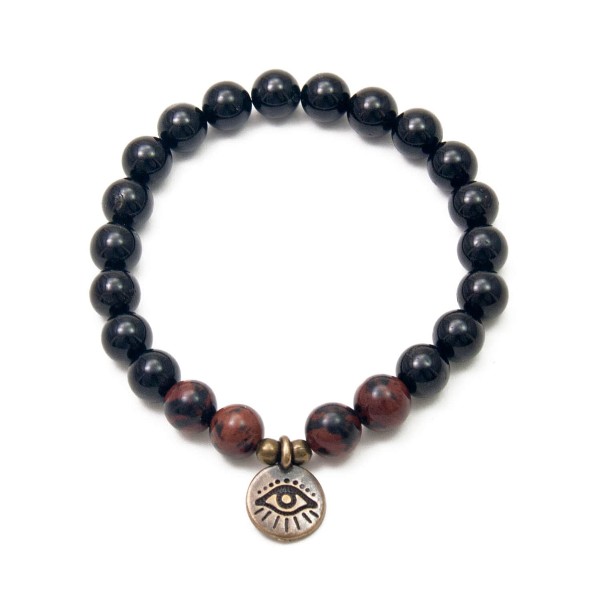 Evil Eye Protection Bracelet, Tourmaline and Mahogany Obsidian
