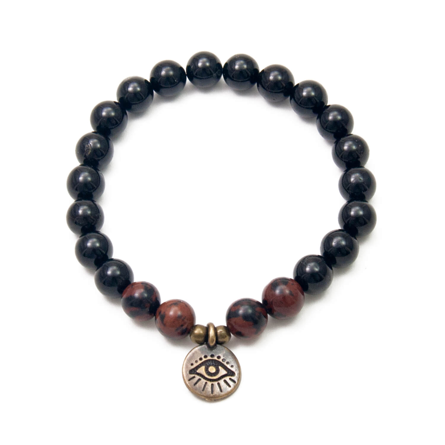 Evil Eye Protection Bracelet, Tourmaline and Mahogany Obsidian