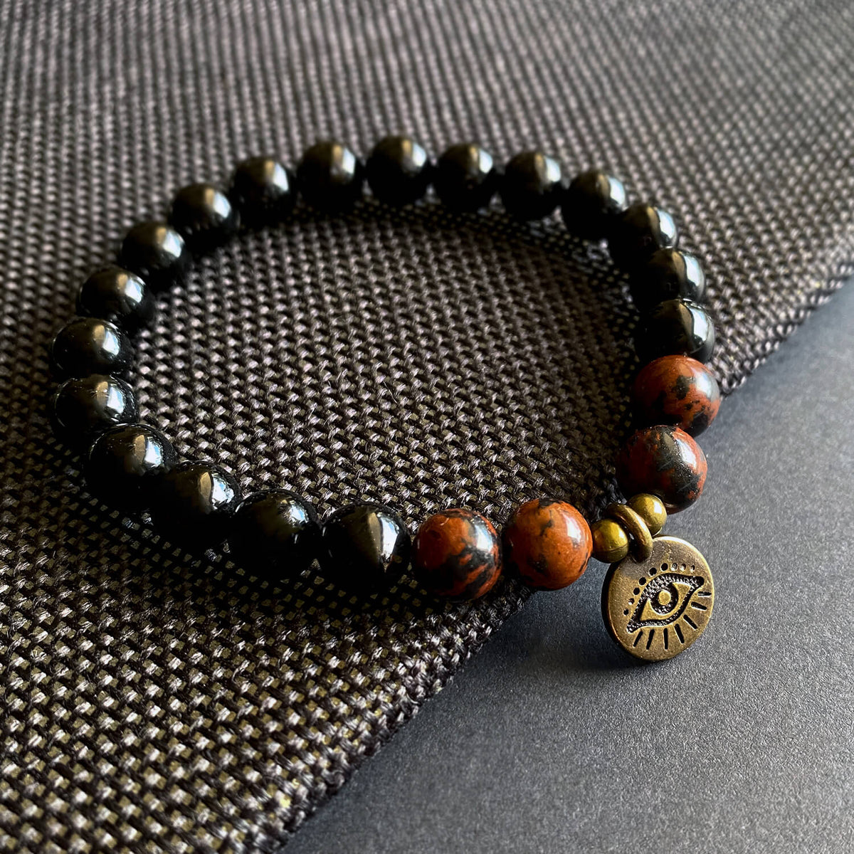 Evil Eye Protection Bracelet, Tourmaline and Mahogany Obsidian