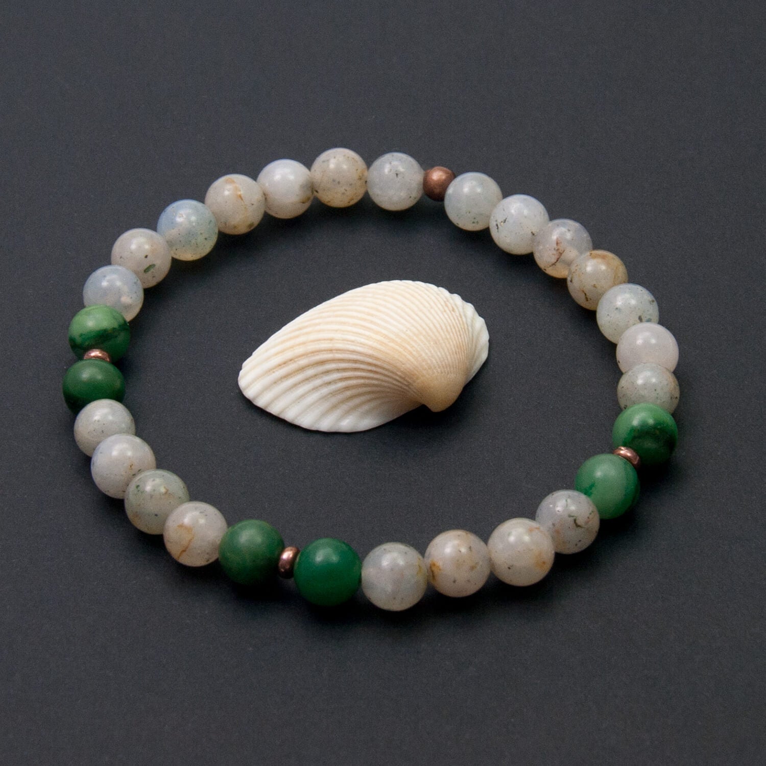 Moss Chalcedony Bracelet with African Jade