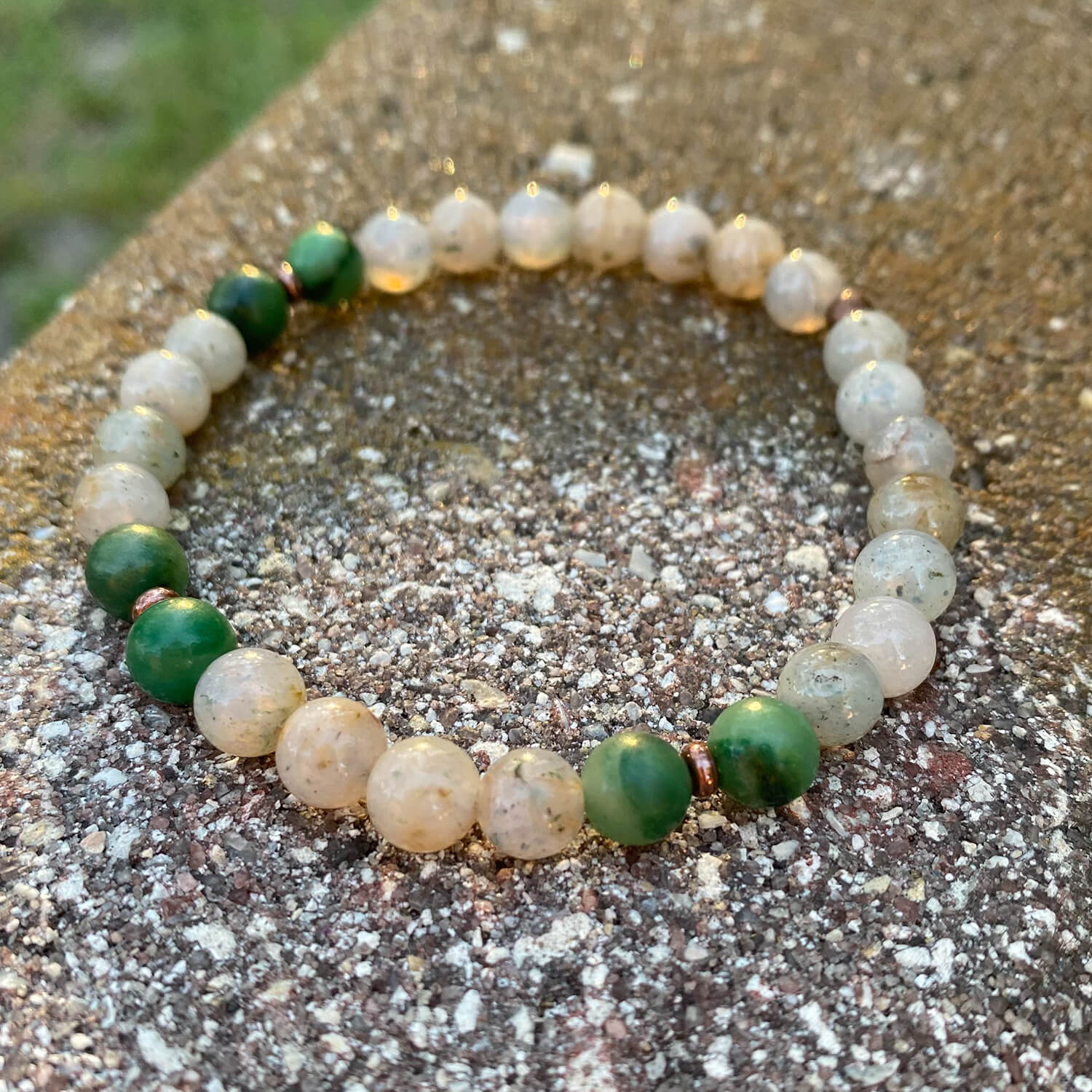 Moss Chalcedony Bracelet with African Jade