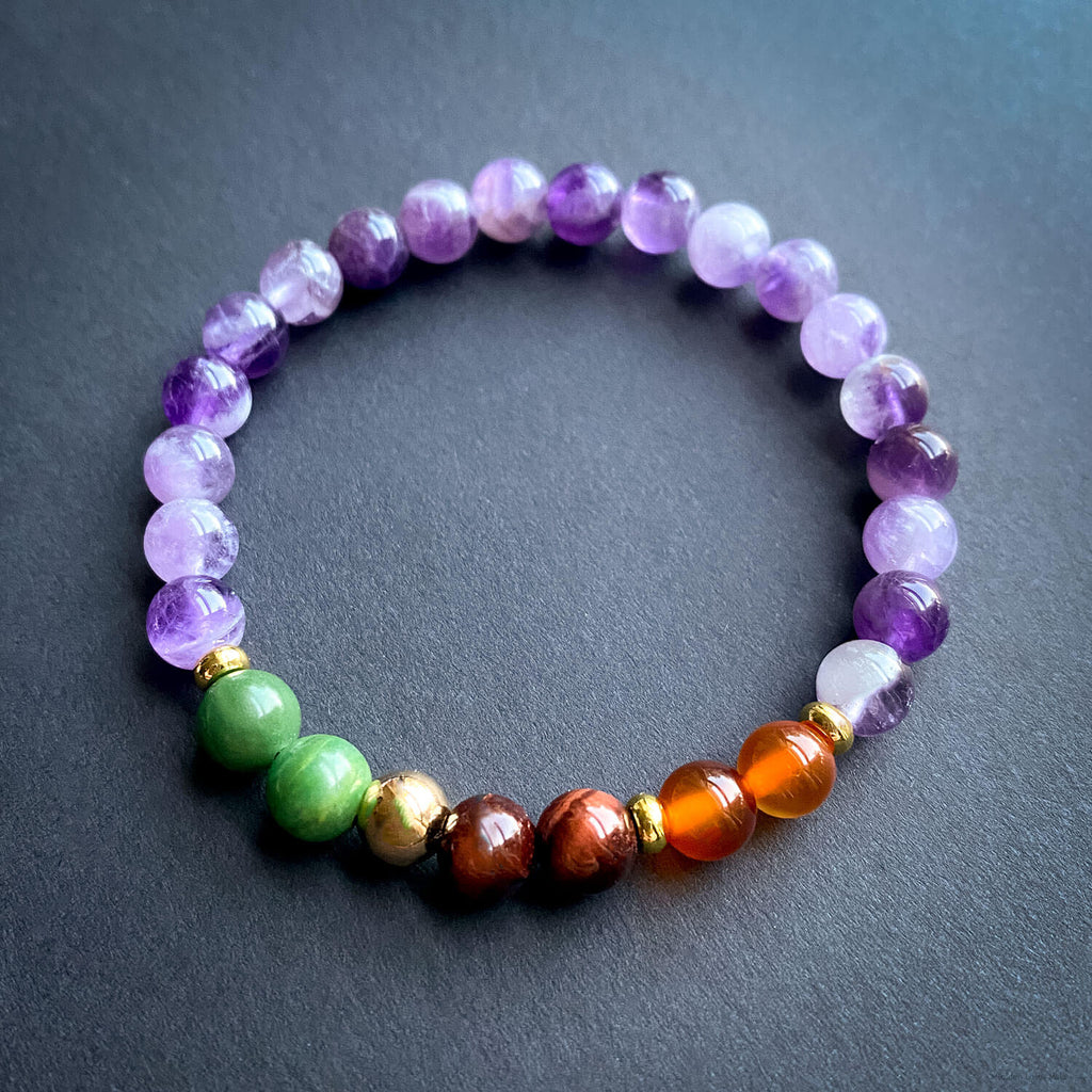 Cosmic Vibration Bracelet Amethyst, Carnelian, Red Tigerseye, Jade