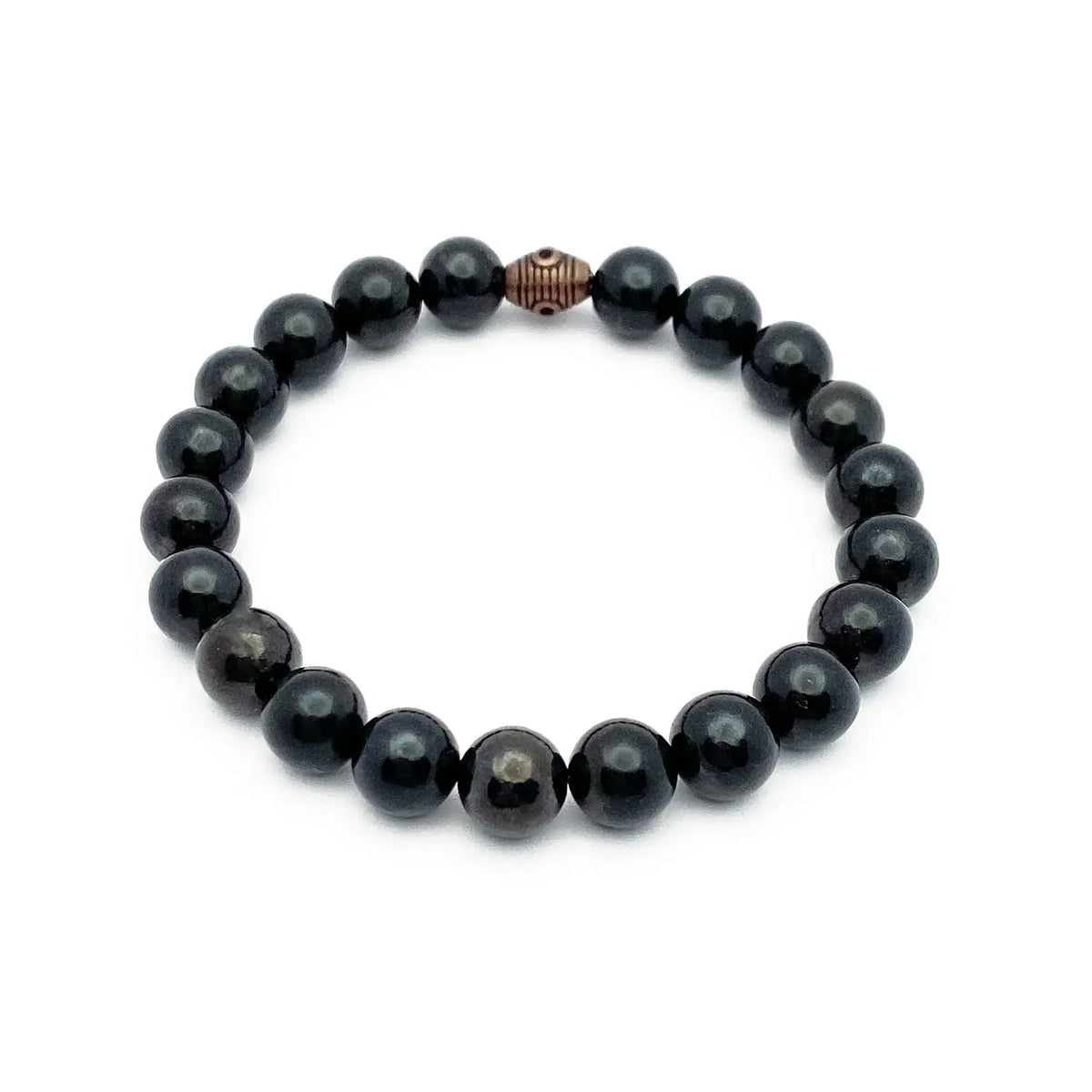 Black Shungite beaded bracelet on a white background