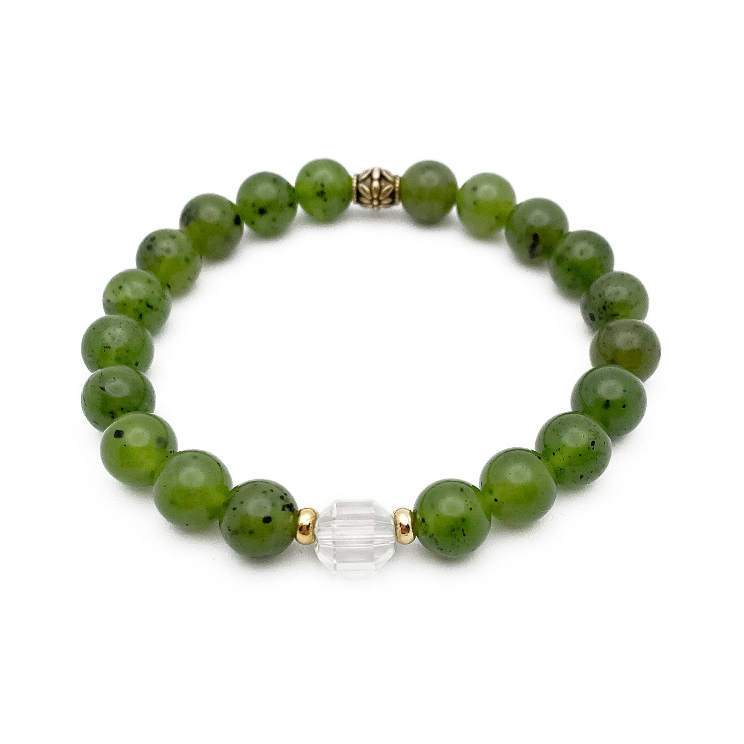 AAA Grade Nephrite Jade and Quartz Prism Bracelet – Heart Wisdom – Luck & Intention
