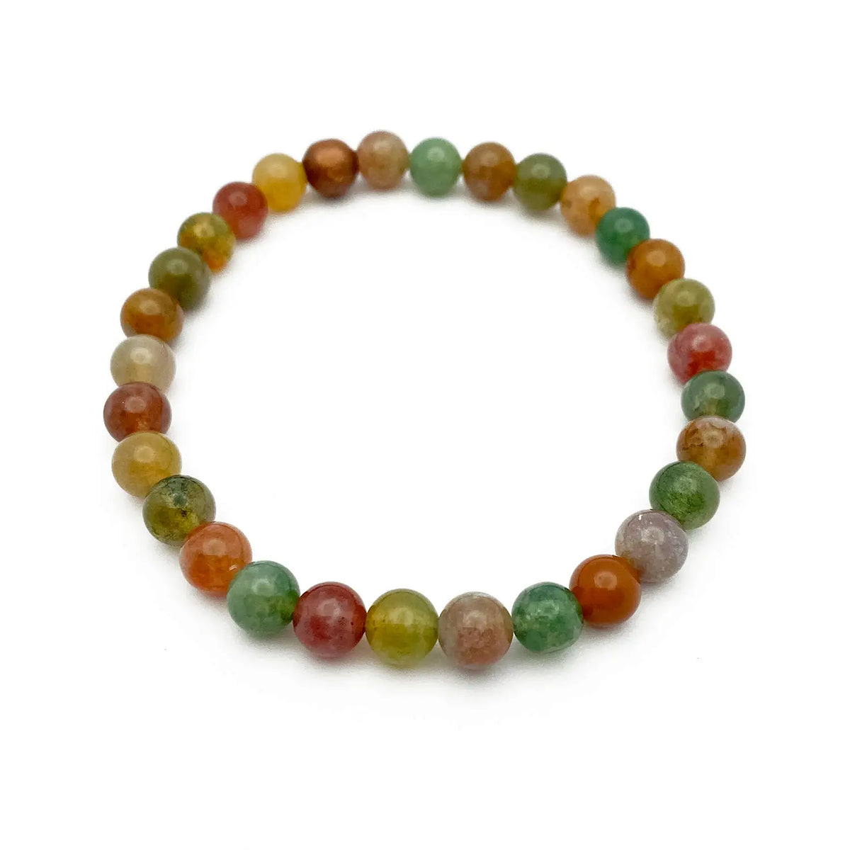 Multicolored agate round beaded bracelet on a white background