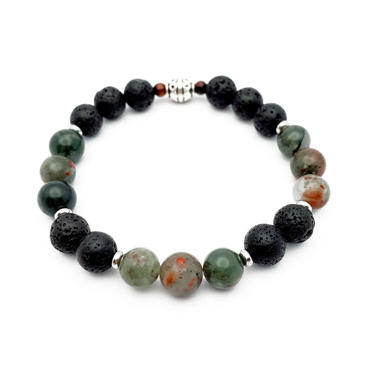 Bracelet with dark and multicolored beads on a white background