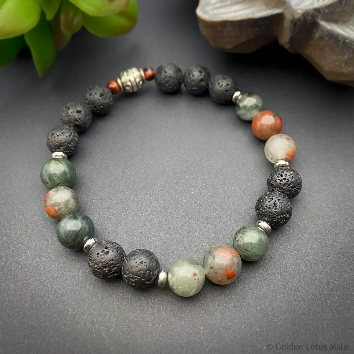 African Bloodstone Bracelet with Lava Stone – Courage Within – Strength &amp; Stability