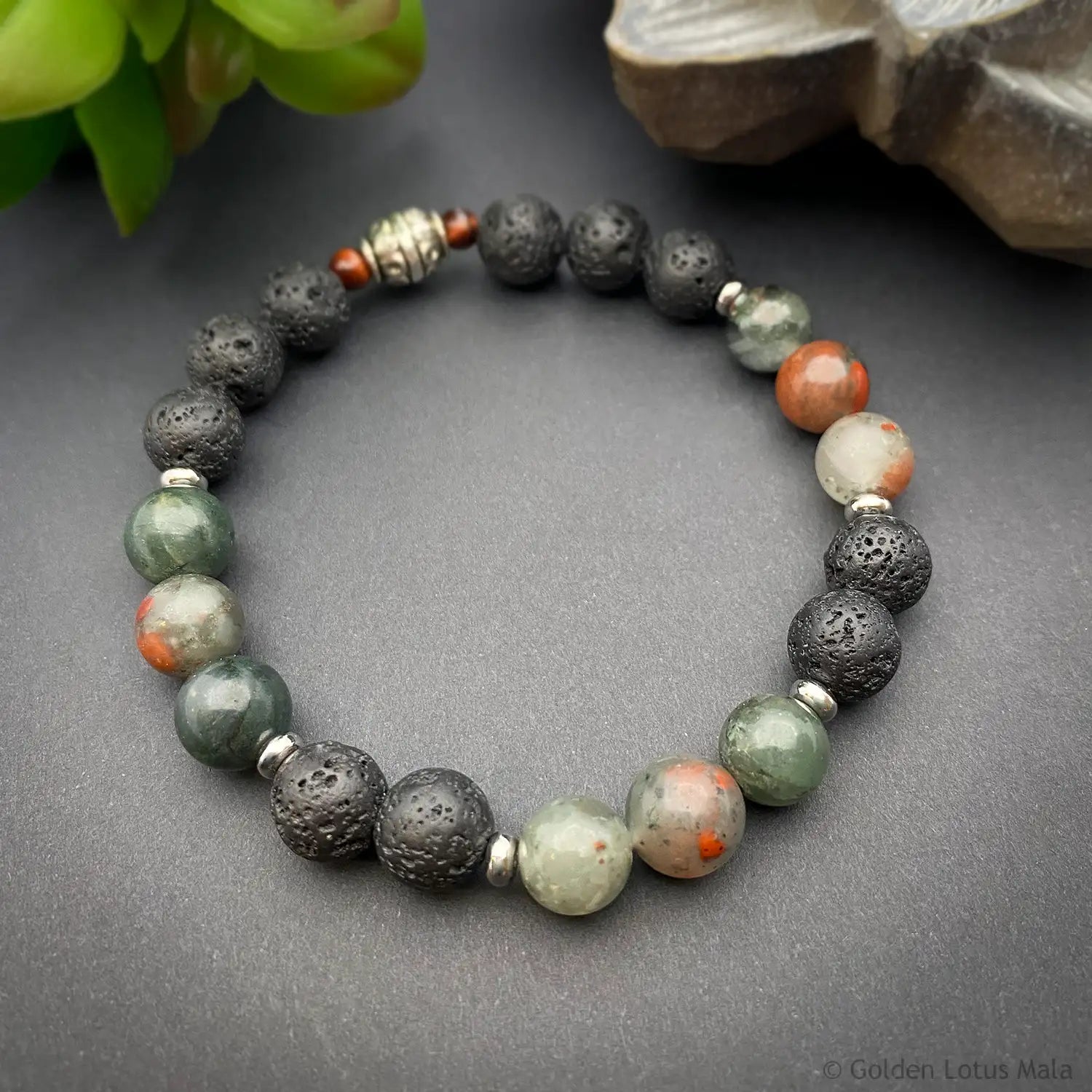 African Bloodstone Bracelet with Lava Stone – Courage Within – Strength & Stability