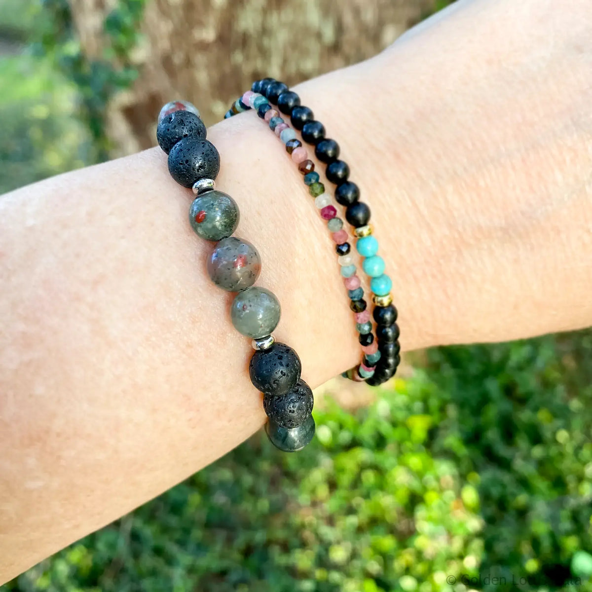 African Bloodstone Bracelet with Lava Stone – Courage Within – Strength &amp; Stability