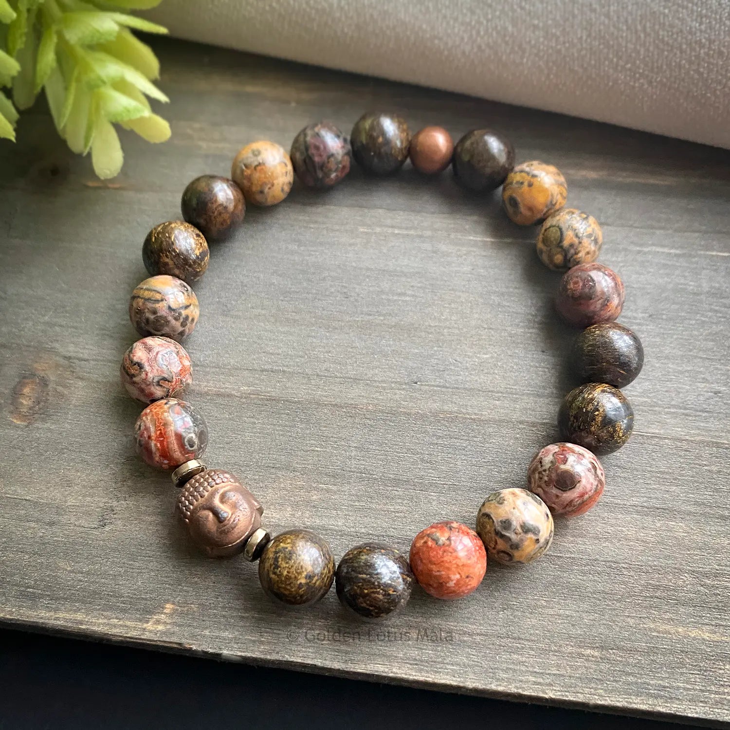 Buddha Bracelet "Embrace Change" Leopardskin Jasper & Bronzite