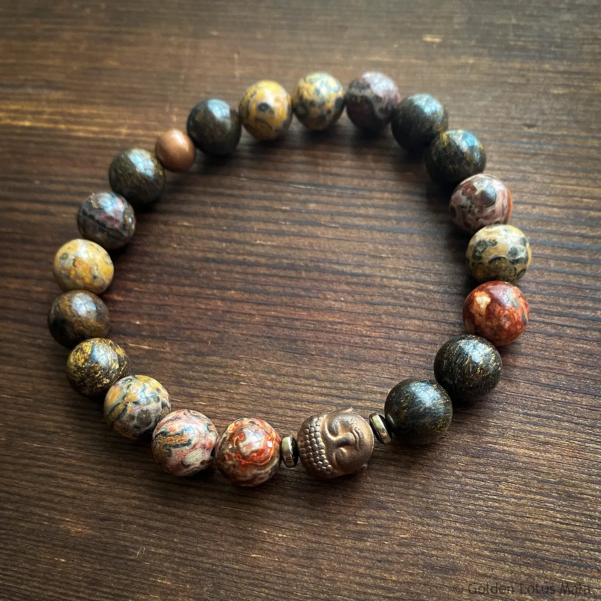 Buddha Bracelet "Embrace Change" Leopardskin Jasper & Bronzite