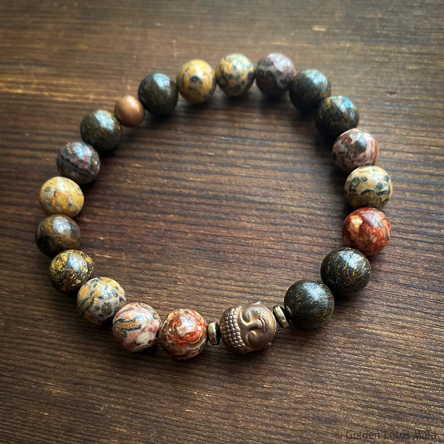 Buddha Bracelet "Embrace Change" Leopardskin Jasper & Bronzite