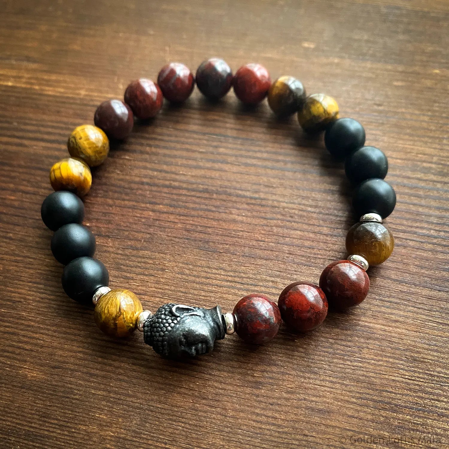Buddha Bracelet "Peace Comes From Within" Tiger Eye, Jasper & Onyx