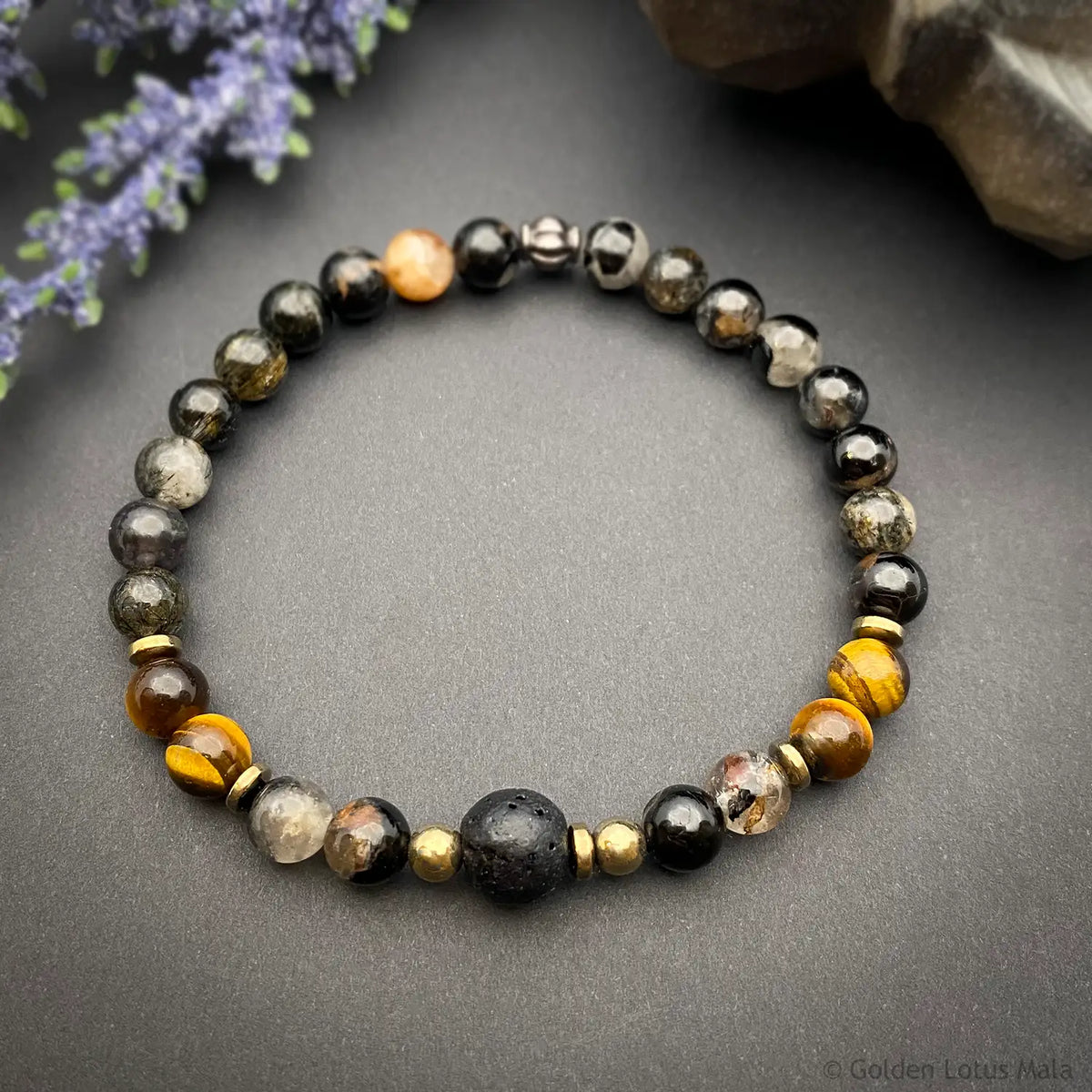 Rutile Tourmaline Bracelet with Tigers Eye