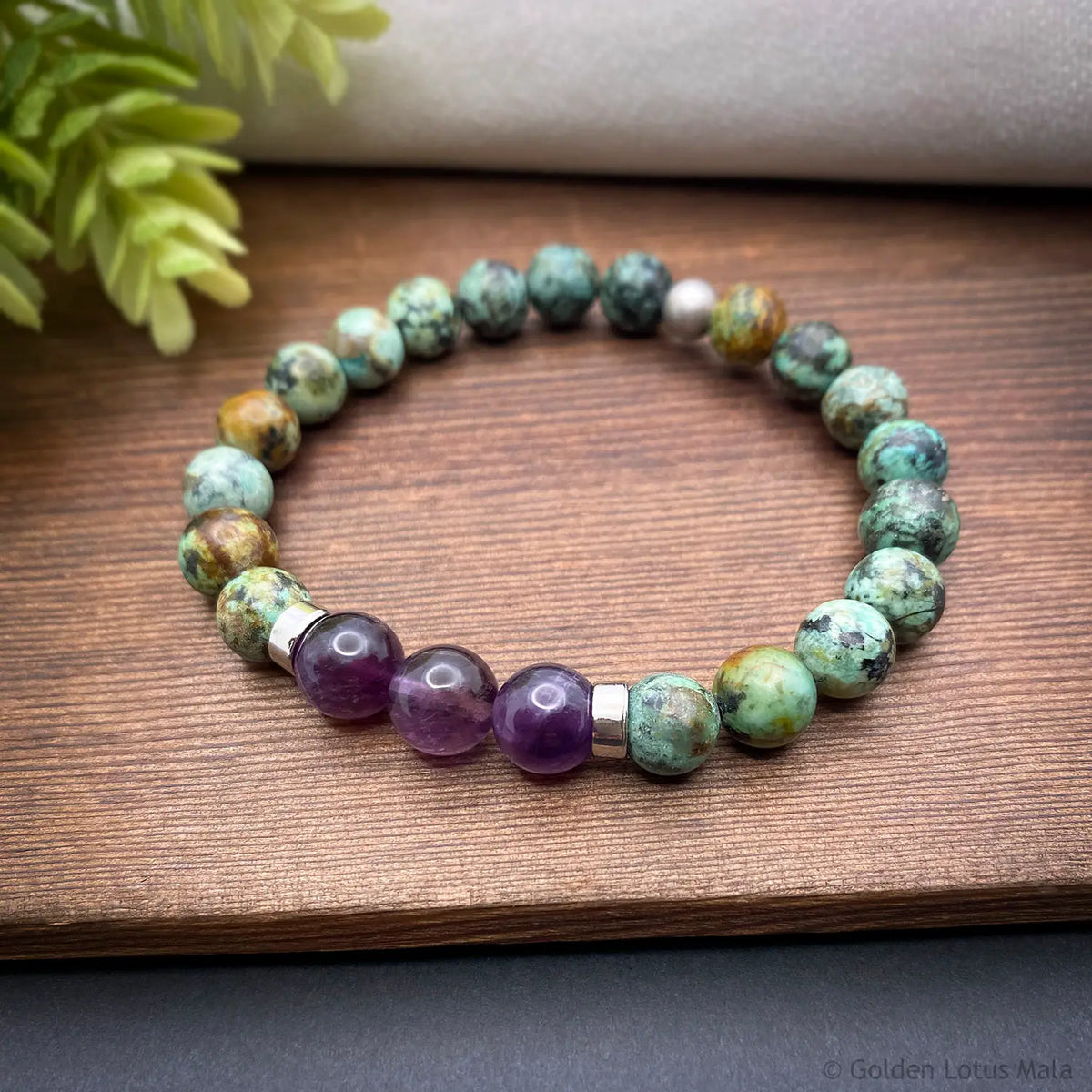 African Turquoise Bracelet with Amethyst - Good Fortune &amp; Tranquility