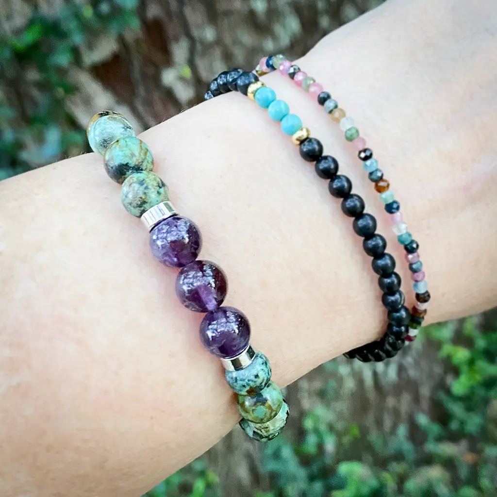 African Turquoise Bracelet with Amethyst - Good Fortune &amp; Tranquility