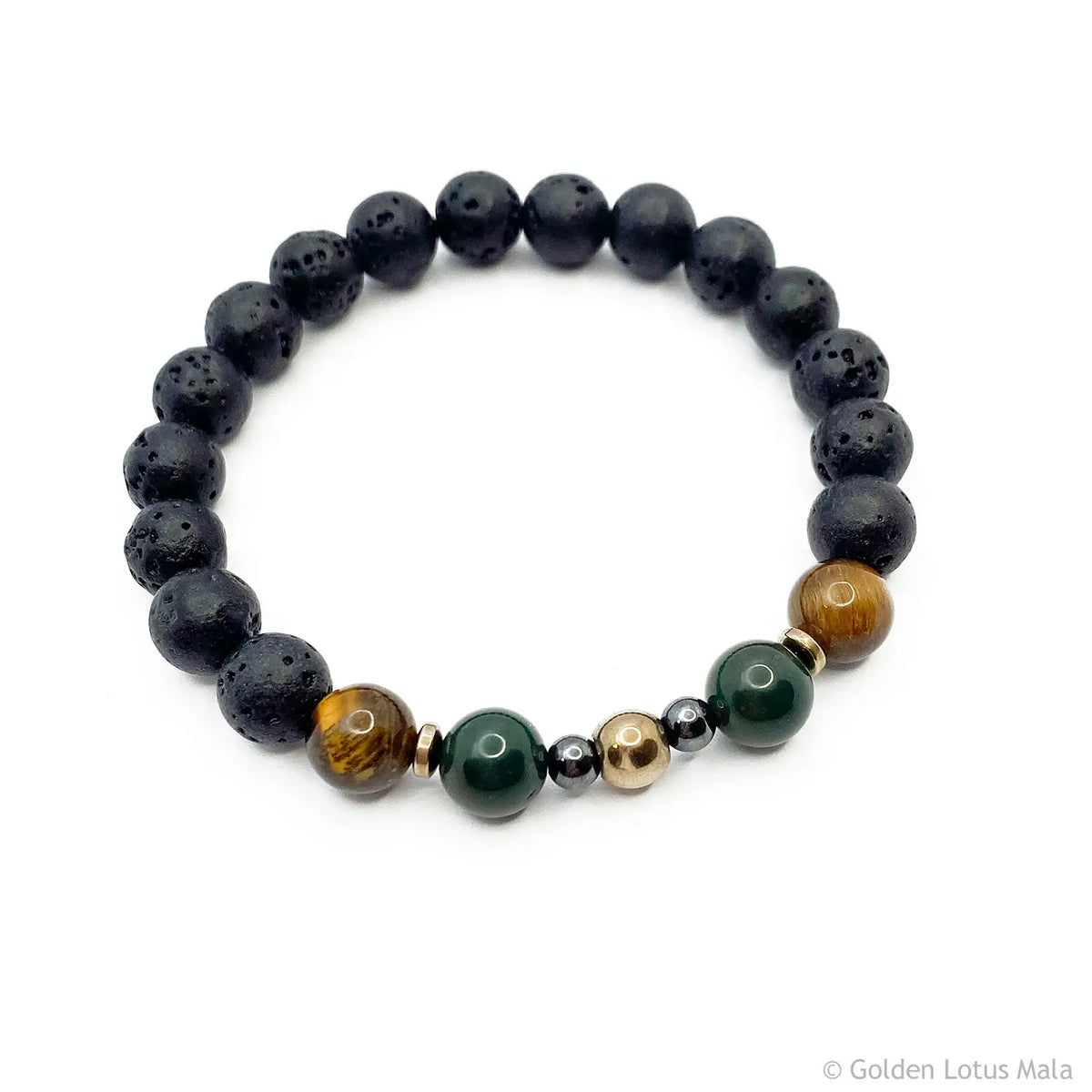 Basalt Bracelet (Lava Stone) with Bloodstone, Tigereye