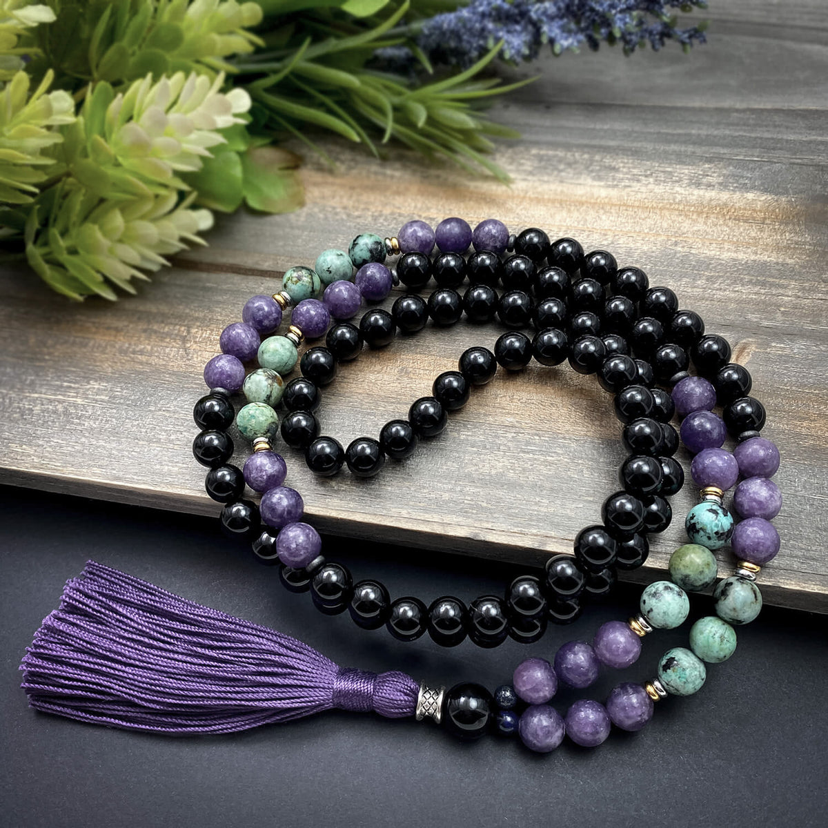 Sacred Serenity Mala - Lepidolite &amp; Onyx