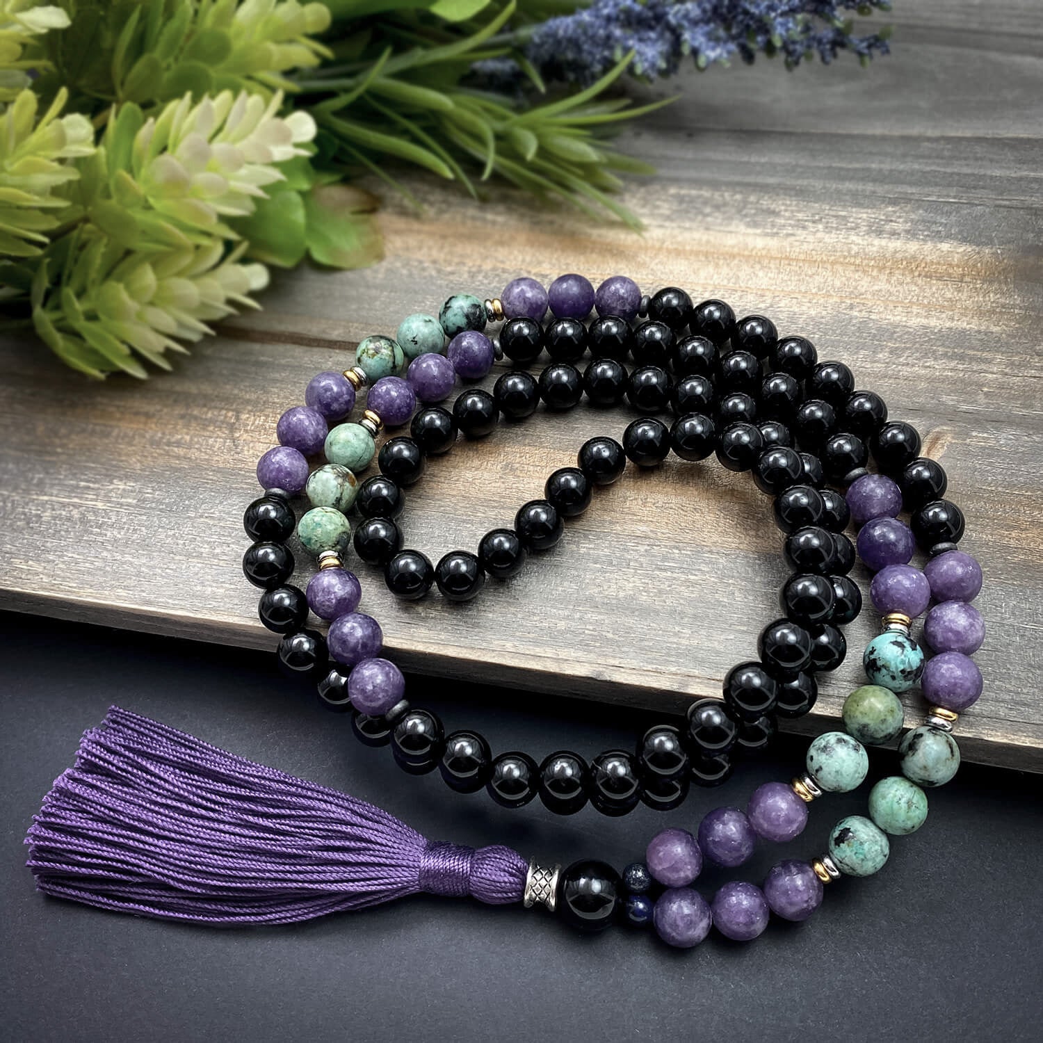 Sacred Serenity Mala - Lepidolite & Onyx