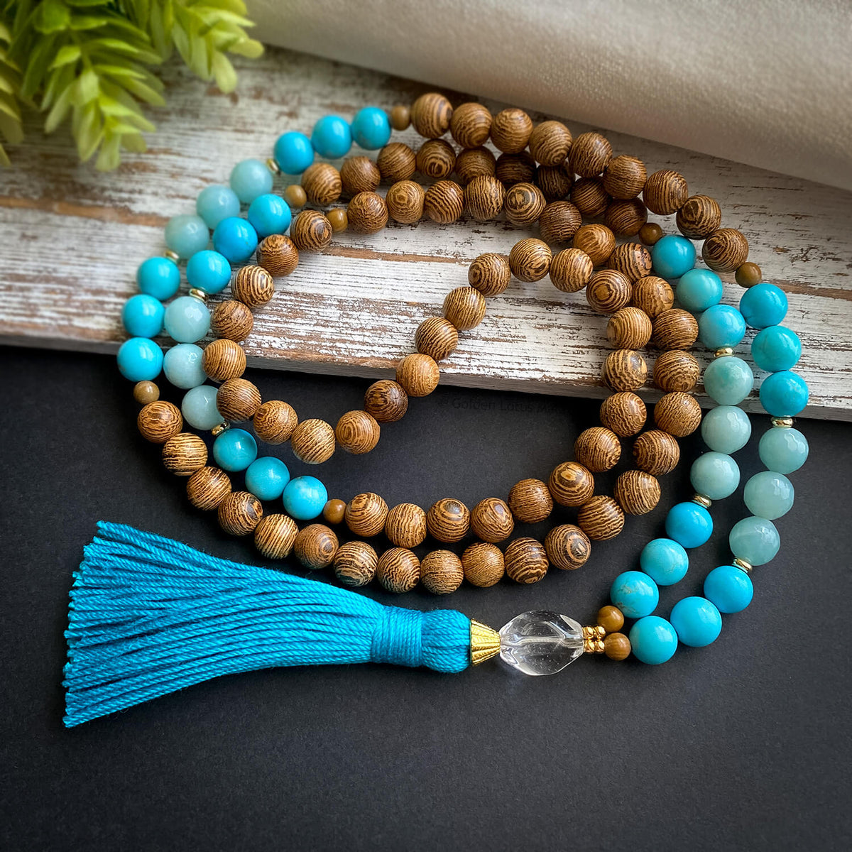 Aquarius Zodiac Mala Necklace | Golden Lotus Mala