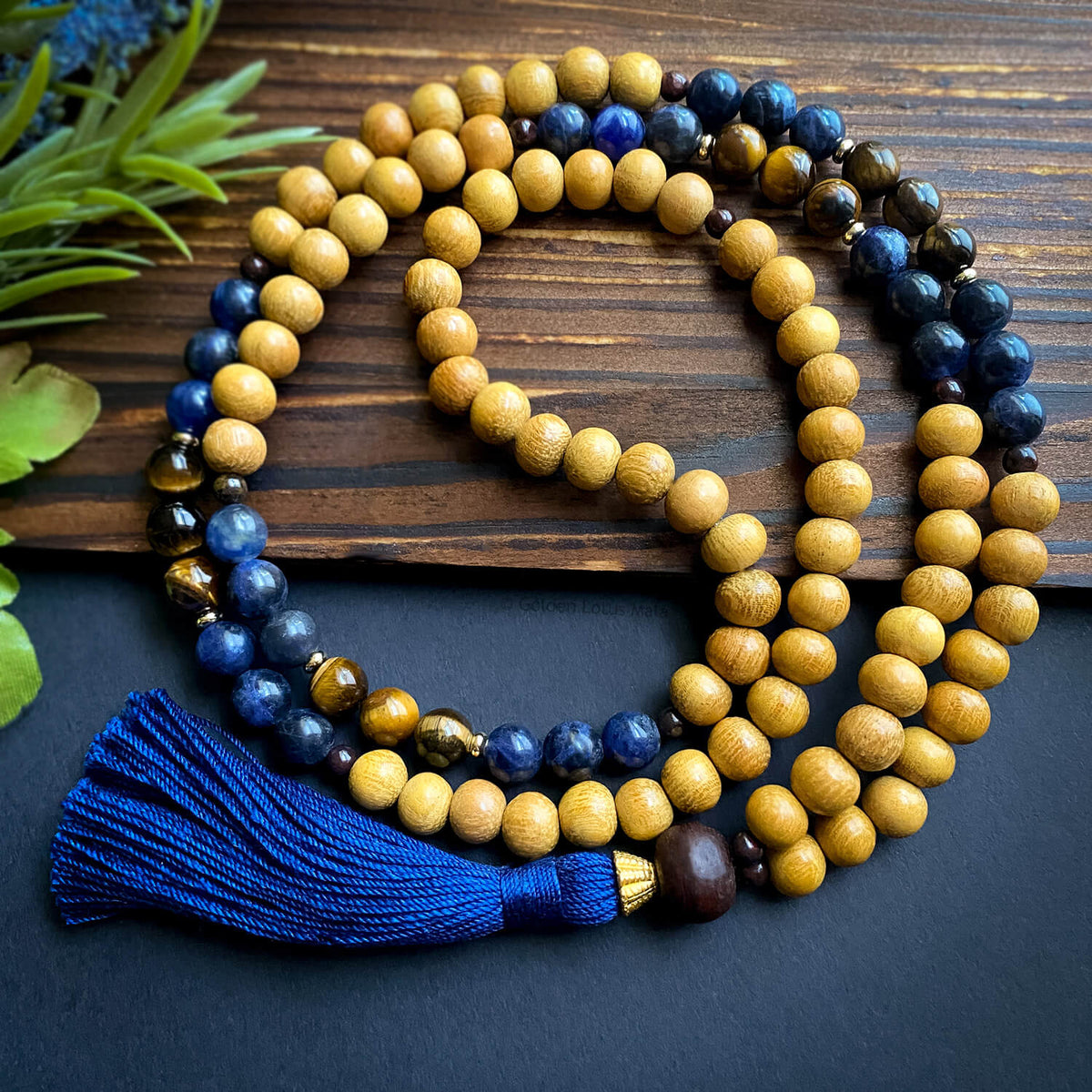 Nangka Wood Mala with Sodalite and Tiger Eye