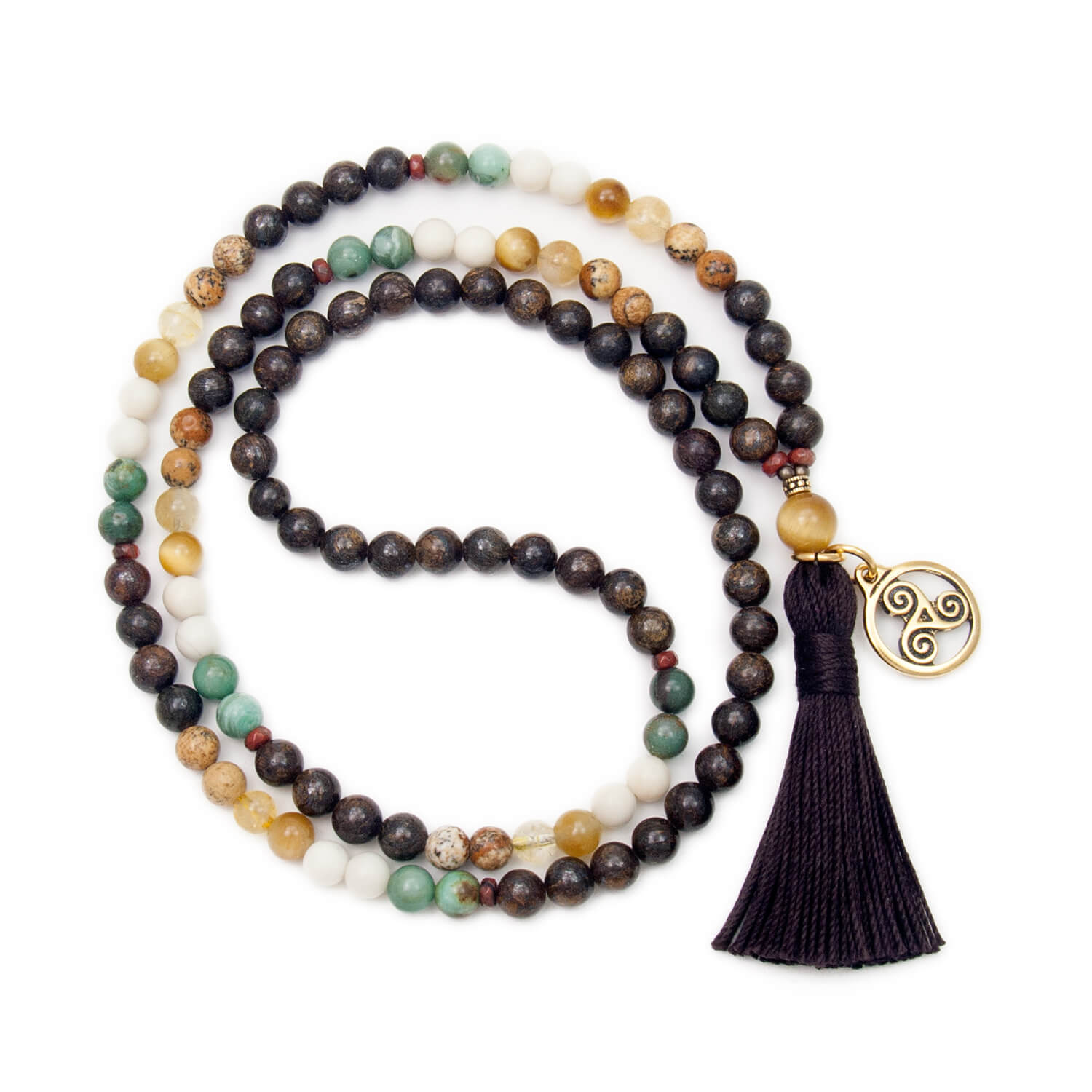 Triskelion Mala - Bronzite, Agate, Citrine, Tiger Eye