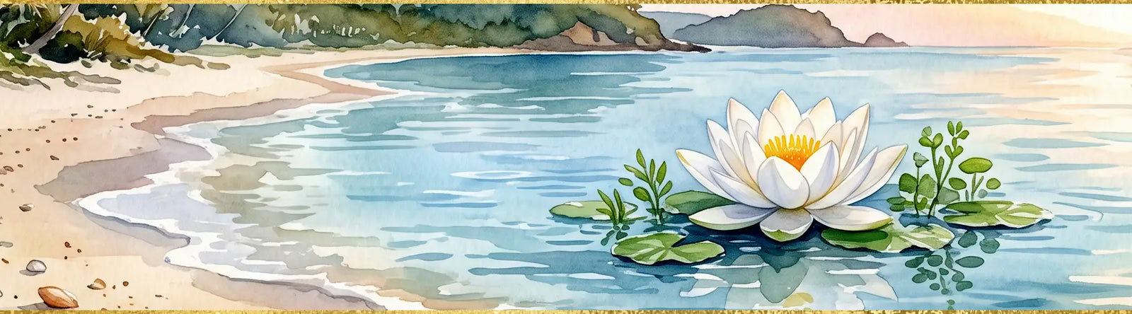 A lotus flower drifts into a calm sea