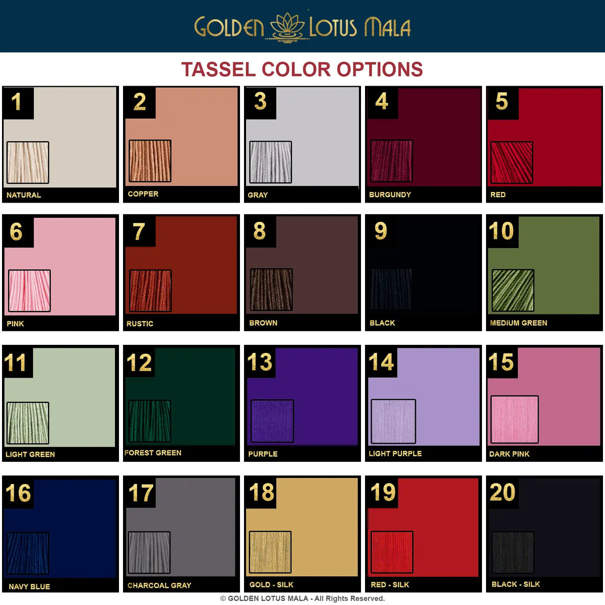 Custom Mala Tassel Color Chart