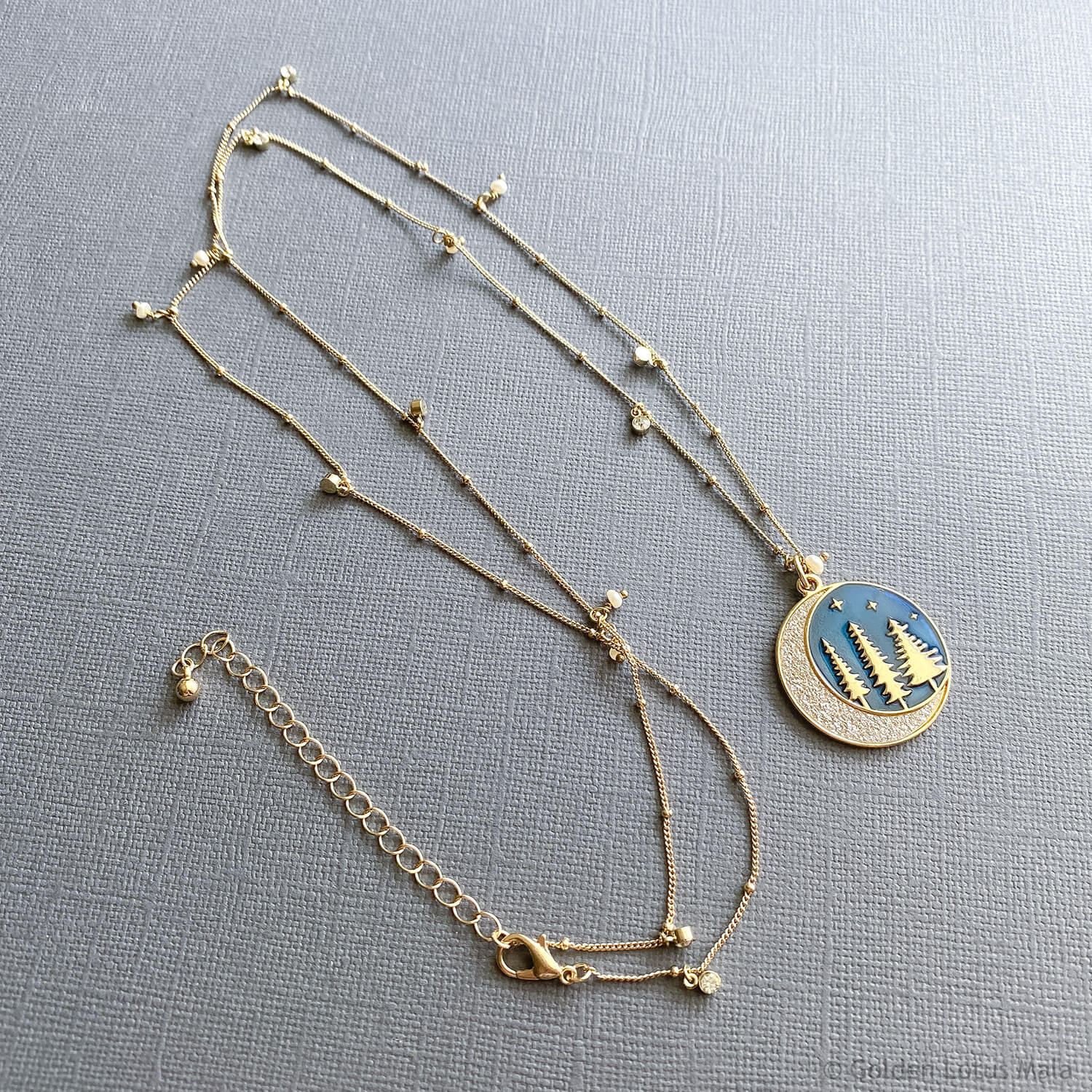 Forest at Night with Crescent Moon Necklace - OOAK