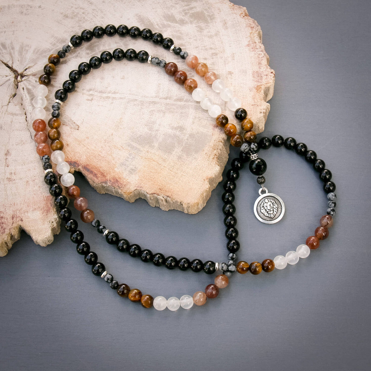 Leo Mala - Selenite, Tiger Eye, Phantom Quartz