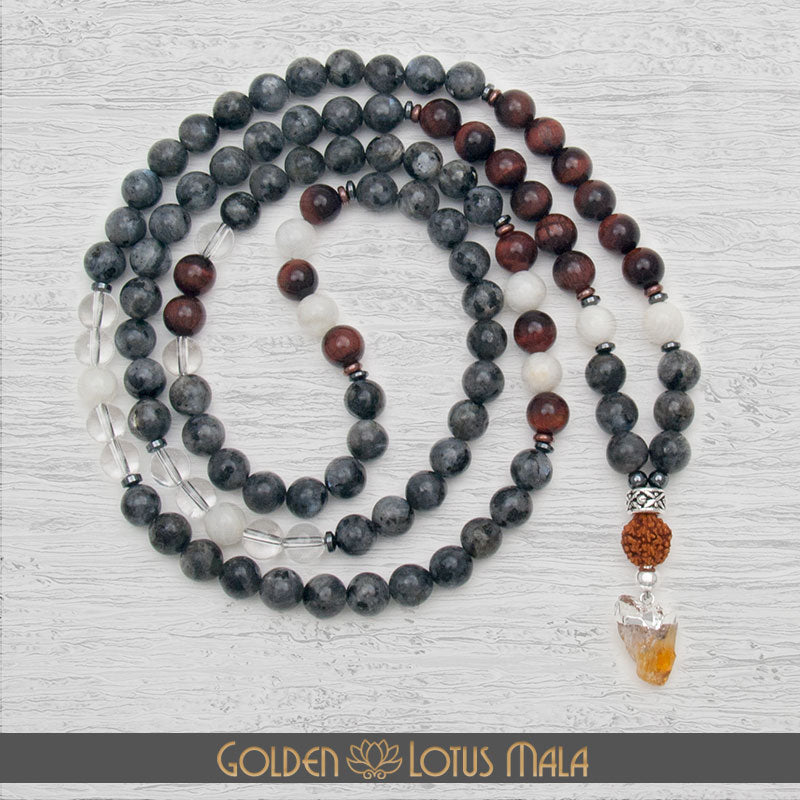 Labradorite, Tiger Eye, Moonstone Mala