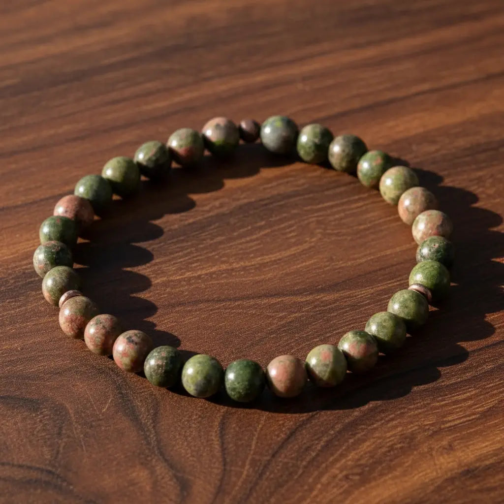 Unakite Stone of Visions, 27 Bead Wrist Mala Bracelet