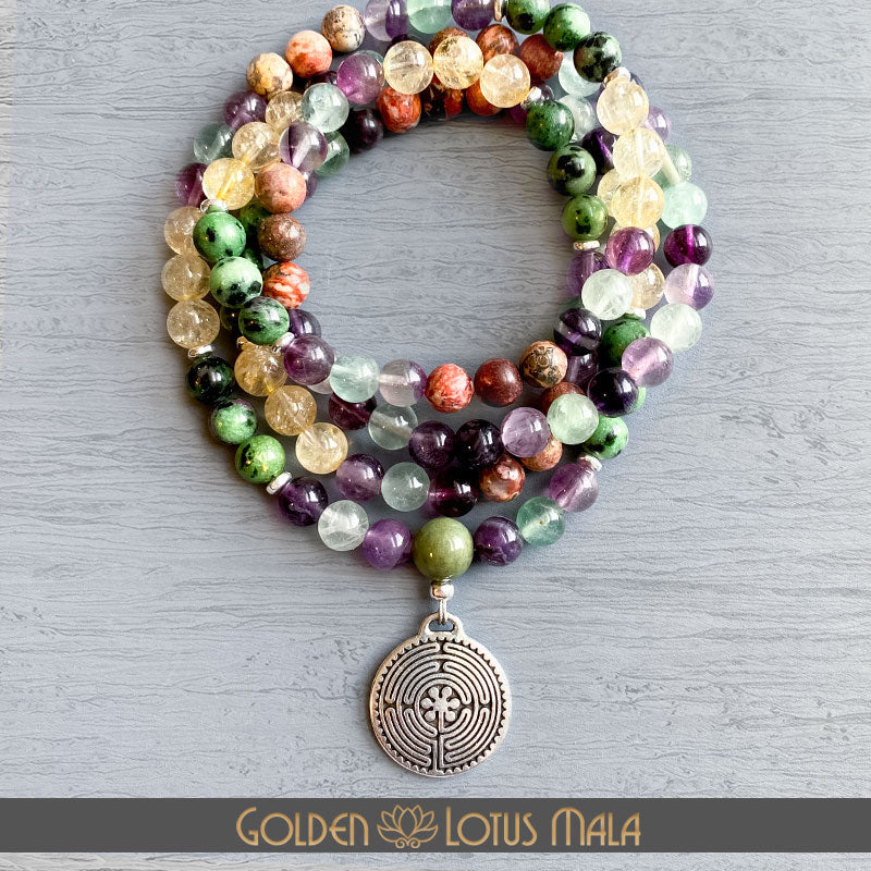 Fluorite, Zoisite, and Citrine Custom Mala