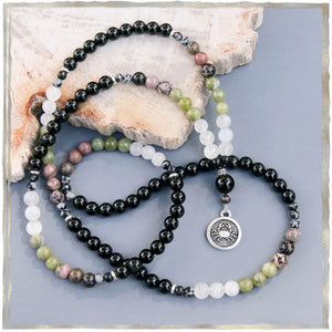 Cancer Mala - Rhodonite, Serpentine, Moonstone