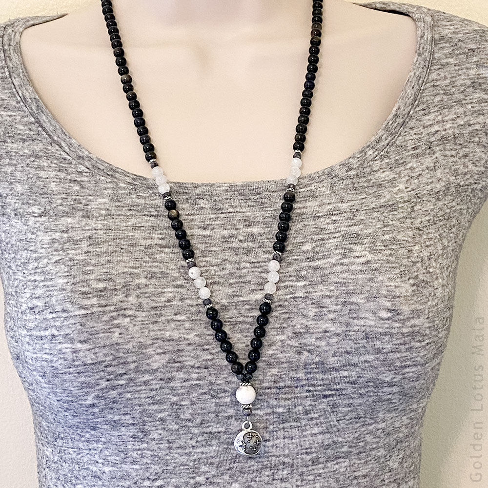 Moon & Stars Mala - Obsidian, Moonstone, Howlite